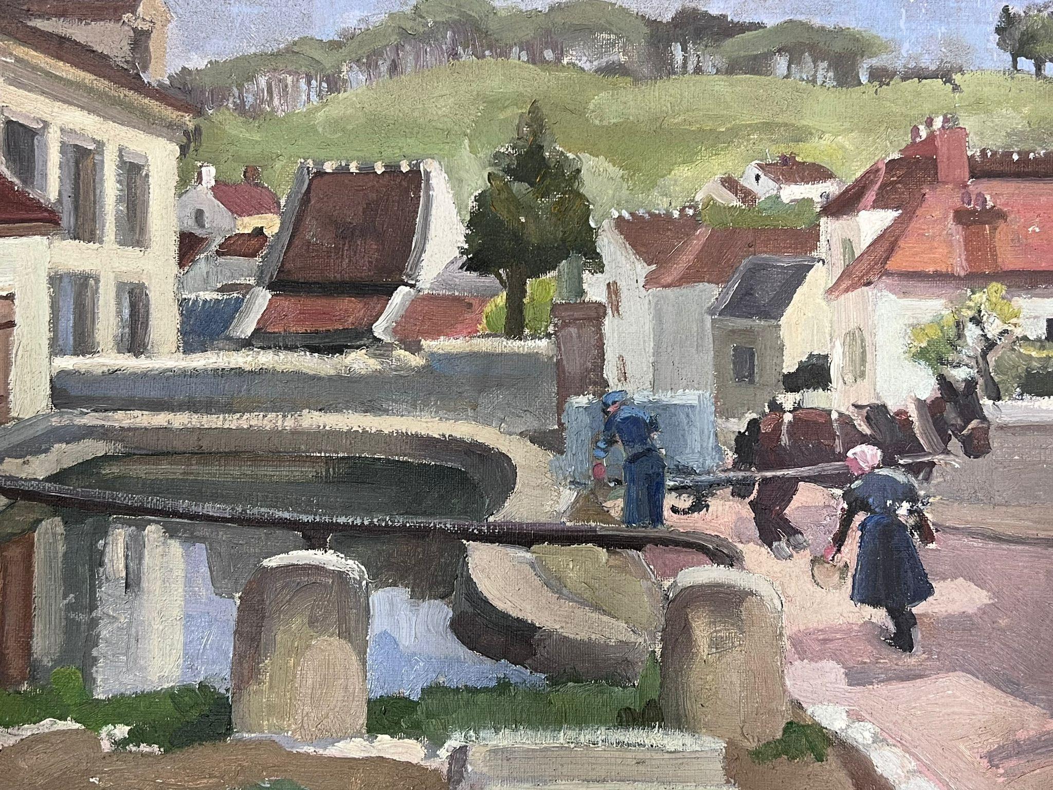 Townes francese degli anni '30 con figure di lavoro impegnate Pittura impressionista 2