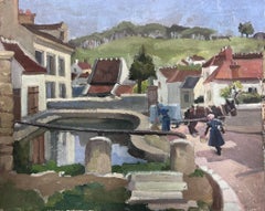 Townes francese degli anni '30 con figure di lavoro impegnate Pittura impressionista