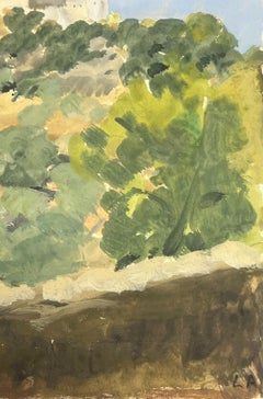 Village français des années 1930 au sommet d'un Cliff aquarelle
