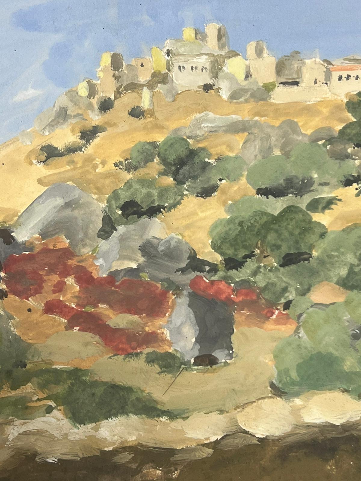 Village français des années 1930 au sommet d'un Cliff aquarelle  - Impressionnisme Painting par Louise Alix