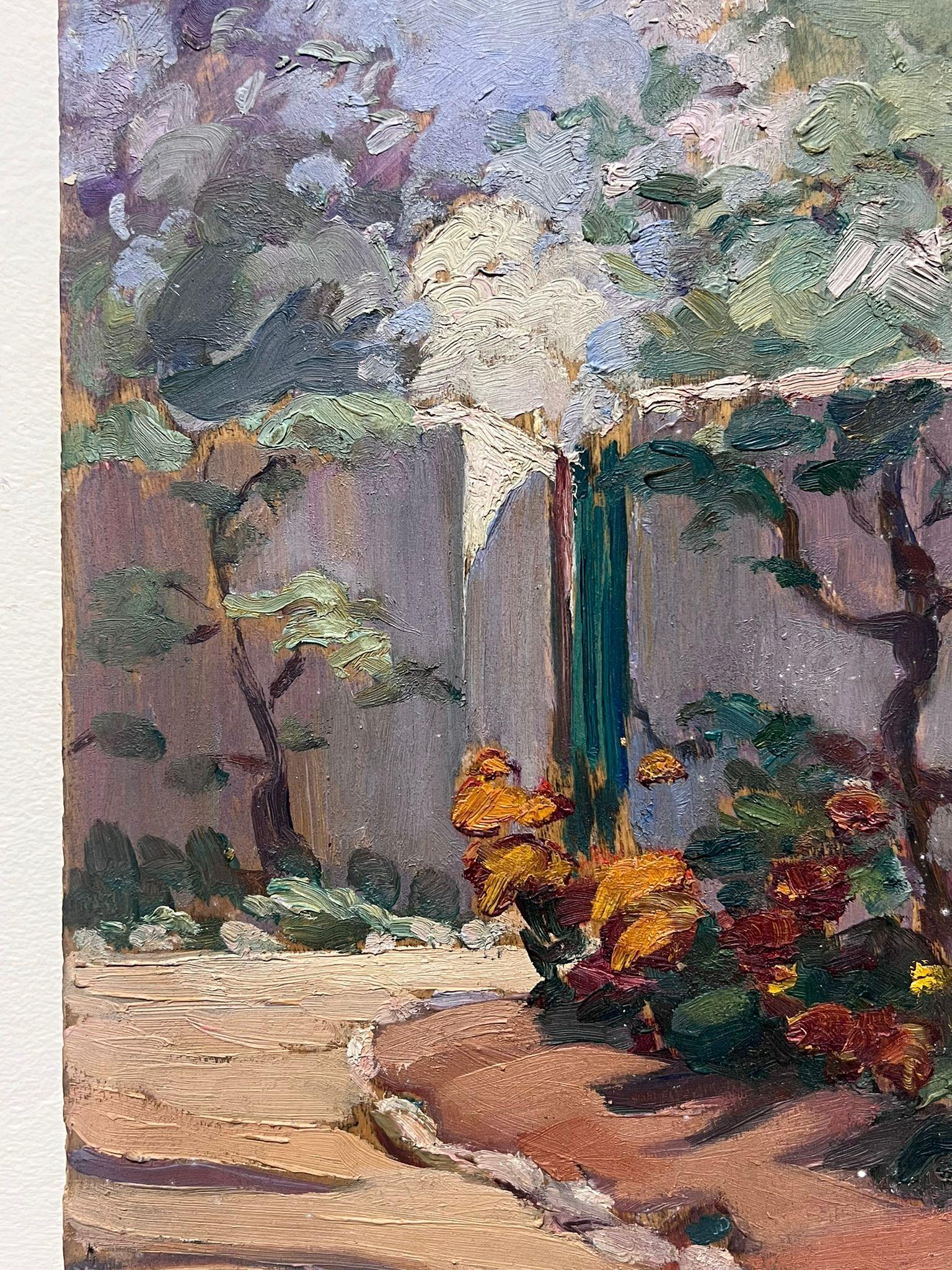 Pittura impressionista francese degli anni '30 con giardino recintato e sentiero, paesaggio - Painting Impressionismo di Louise Alix