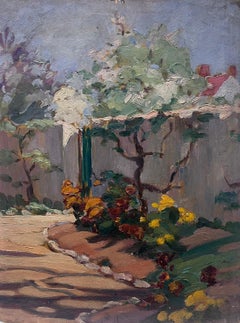1930's French Walled Garden Pathway Landscape Impressionist Painting