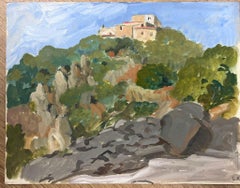 1930's Italian Hill Top Village Sun Scorched Landscape by Female French Artist