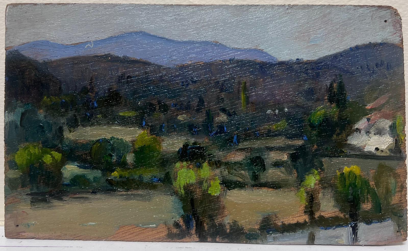 Französische impressionistische Öl-Landschaft auf grünem Feld, Far Reaching, 1940er Jahre – Painting von Louise Alix