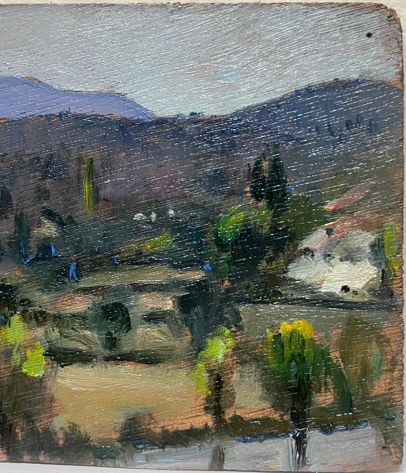 Französische impressionistische Öl-Landschaft auf grünem Feld, Far Reaching, 1940er Jahre (Schwarz), Landscape Painting, von Louise Alix