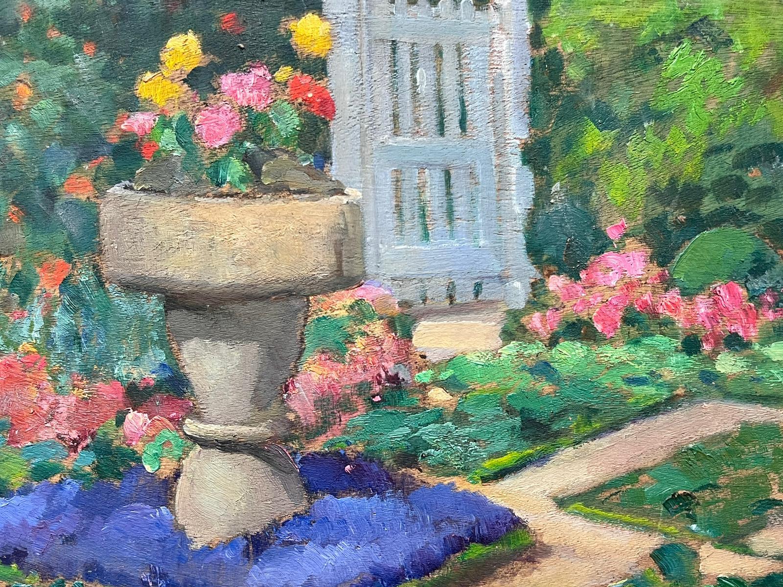 1940's French Impressionist Oil Painting Flower Garden Abundant Colours For Sale 1