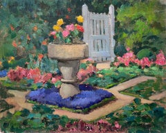 Retro 1940's French Impressionist Oil Painting Flower Garden Abundant Colours