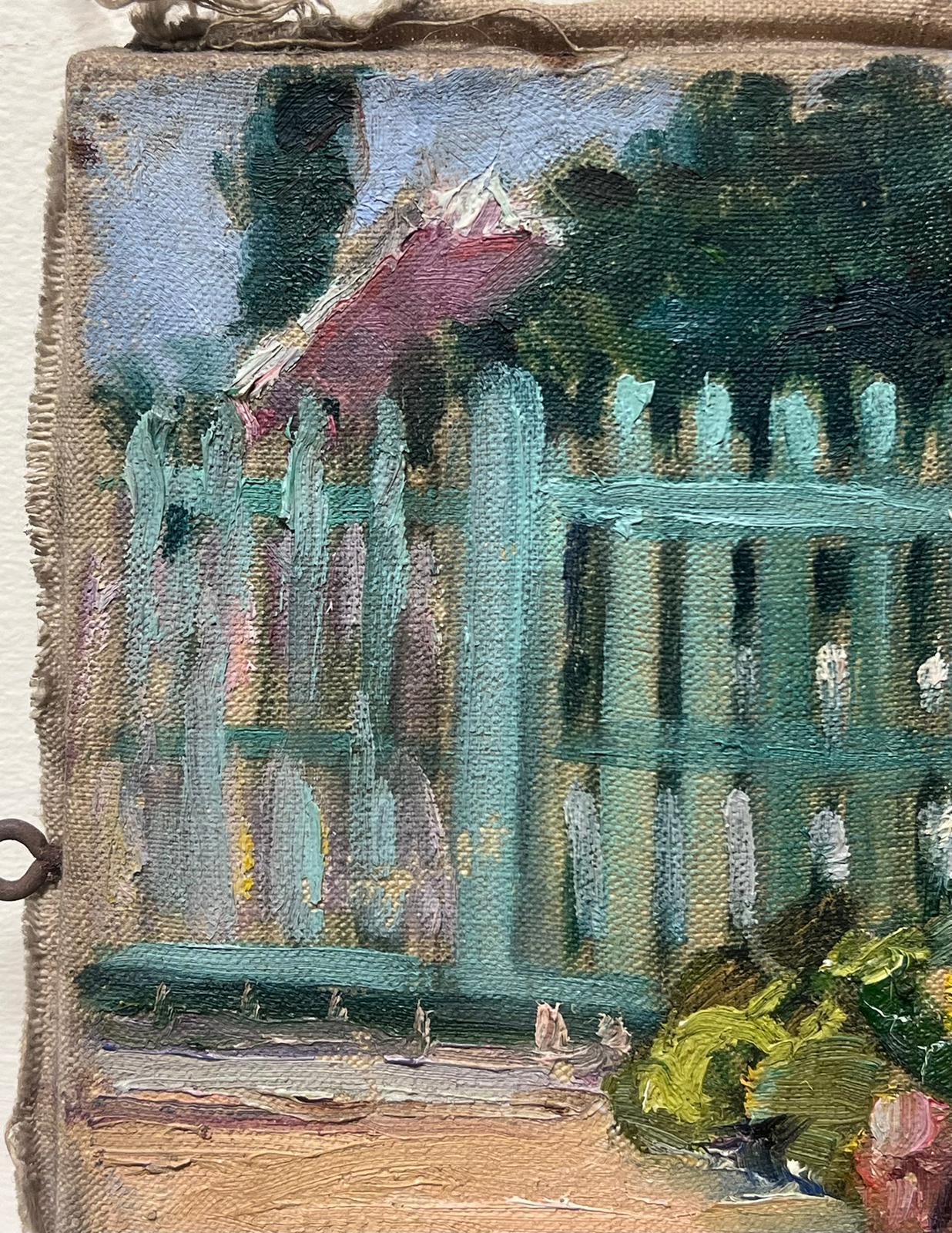 Peinture à l'huile impressionniste française des années 1940 Fleurs dans un jardin de campagne - Impressionnisme Painting par Louise Alix