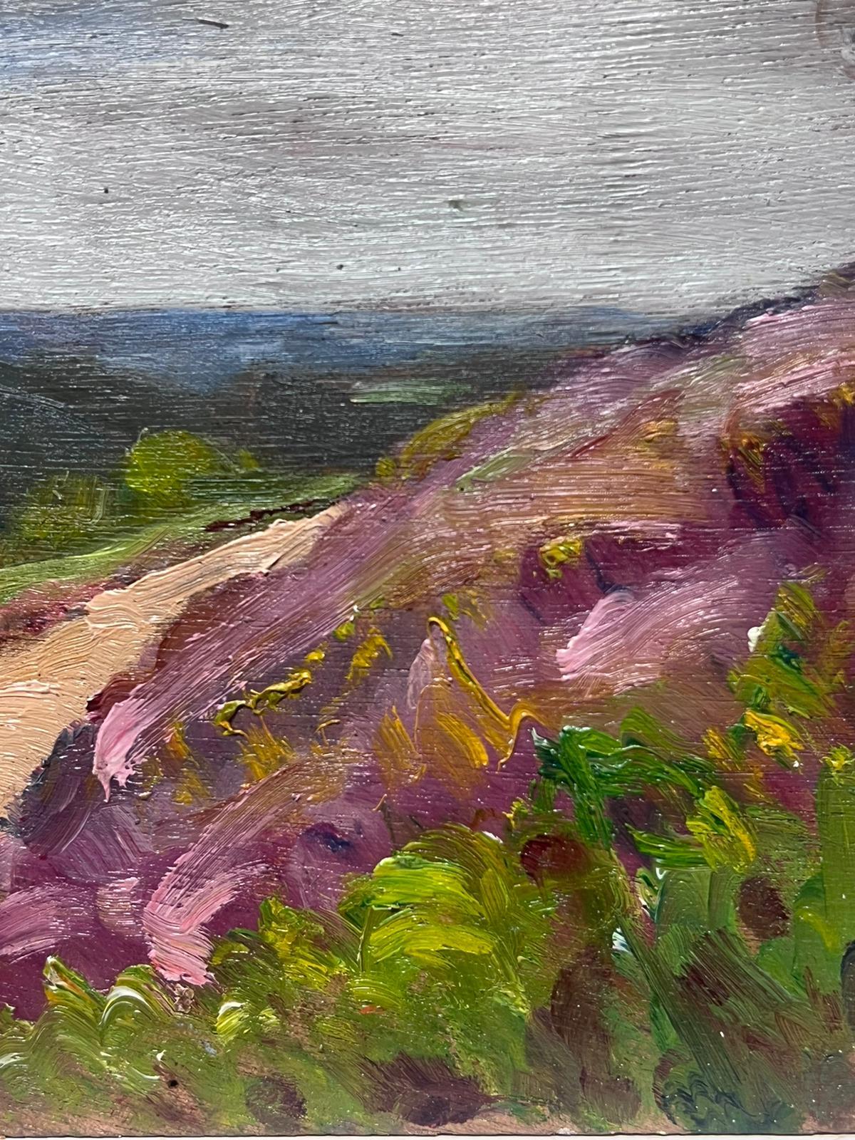 1940's French Impressionist Oil Painting Purple & Green Landscape View For Sale 1