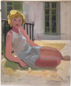 1940's French Impressionist Oil Portrait of Young Blonde Haired Lady