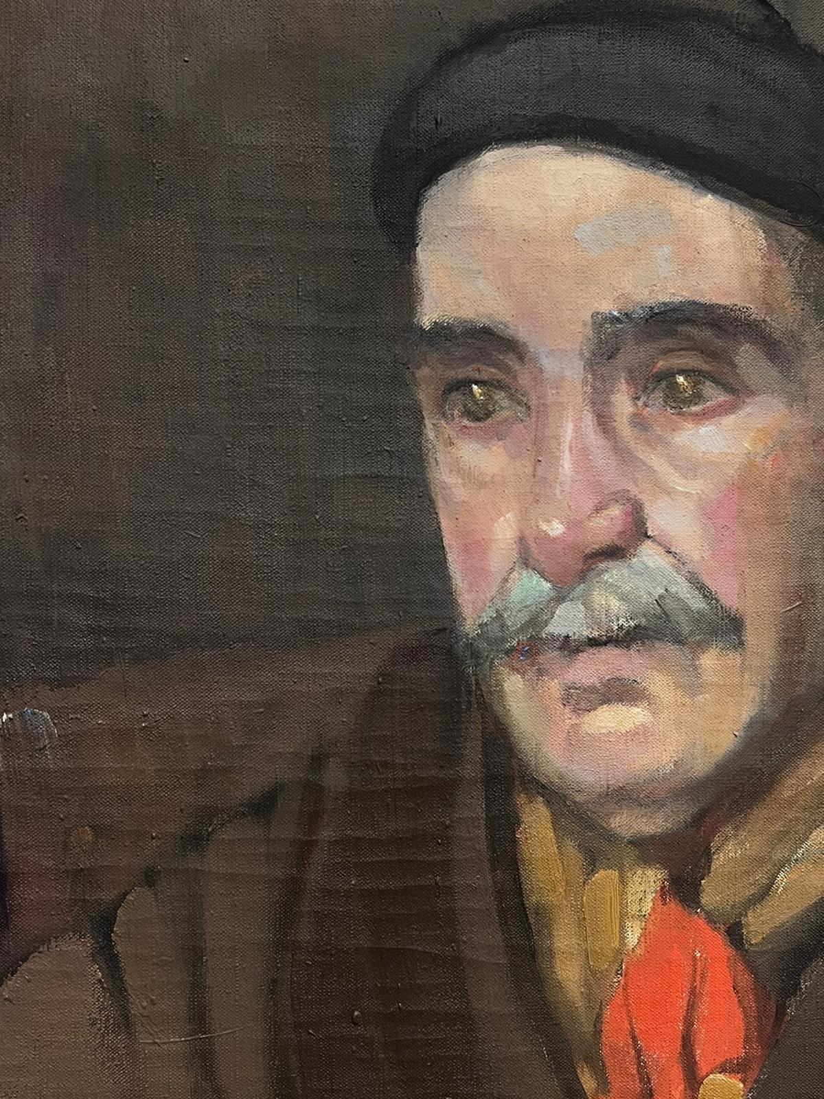 Portrait of a Man in Beret
by Louise Alix (French, 1888-1980) *see notes below
oil painting on canvas unframed
measures: 24 inches high by 20 inches wide
condition: overall very good and sound, a few scuffs and marks to the surface and wear to the