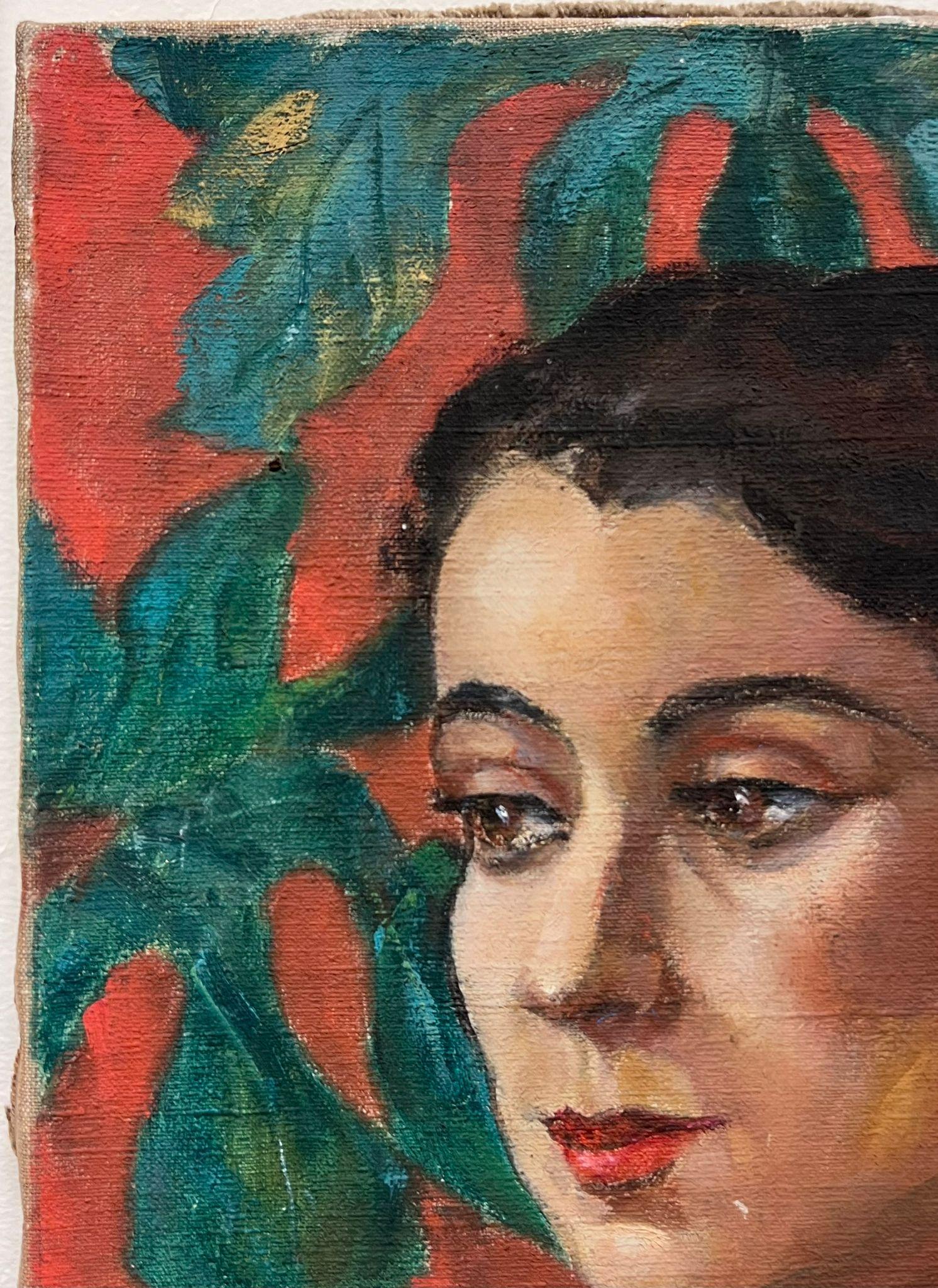 Portrait of a Woman
by Louise Alix (French, 1888-1980) *see notes below
provenance stamp to the back  
oil painting on canvas, unframed
measures: 18 high by 15 inches wide
condition: overall very good and sound, a few scuffs and marks to the surface