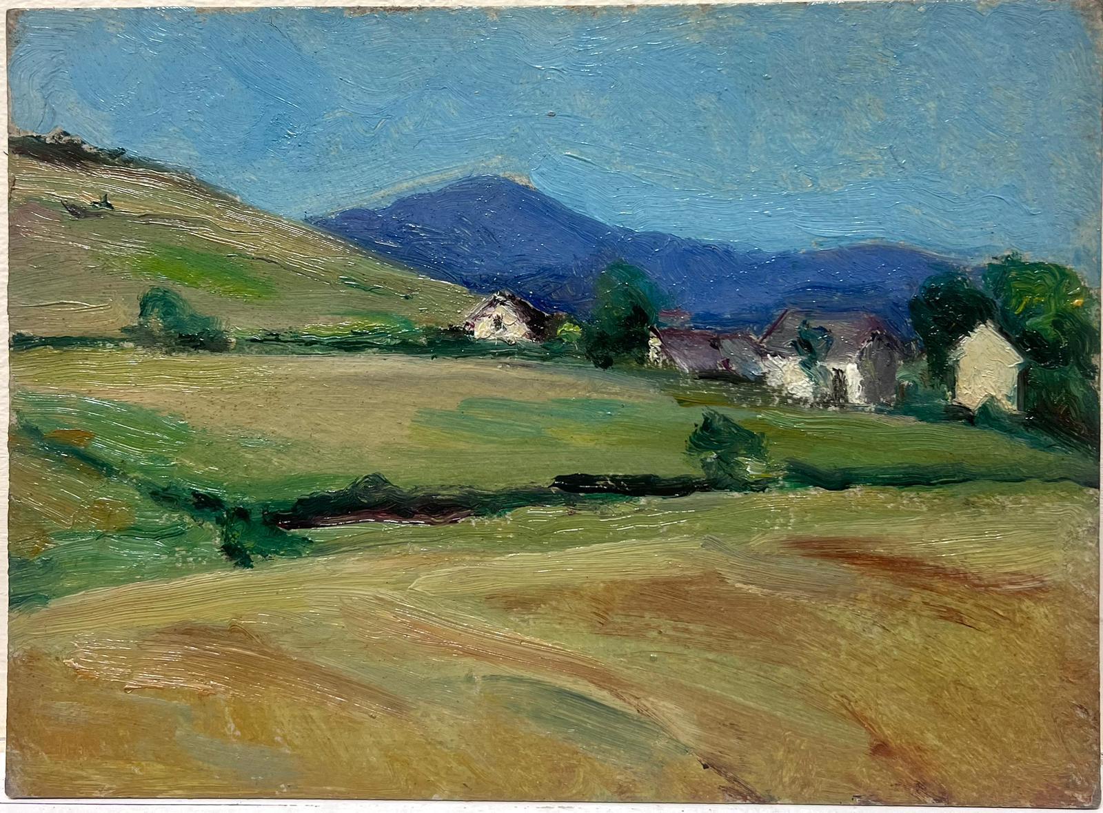 1940's Paisaje rural francés pastoral con campos Pintura al óleo impresionista - Painting de Louise Alix