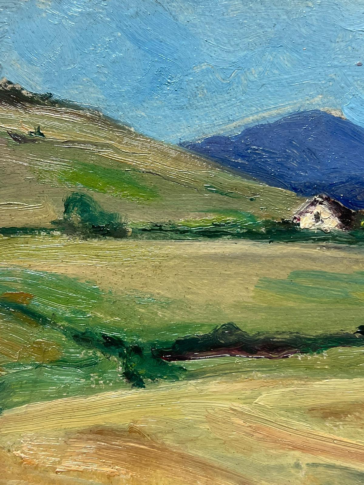 1940's Paisaje rural francés pastoral con campos Pintura al óleo impresionista - Painting Impresionista de Louise Alix