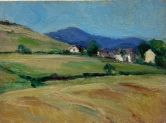 1940's Paisaje rural francés pastoral con campos Pintura al óleo impresionista