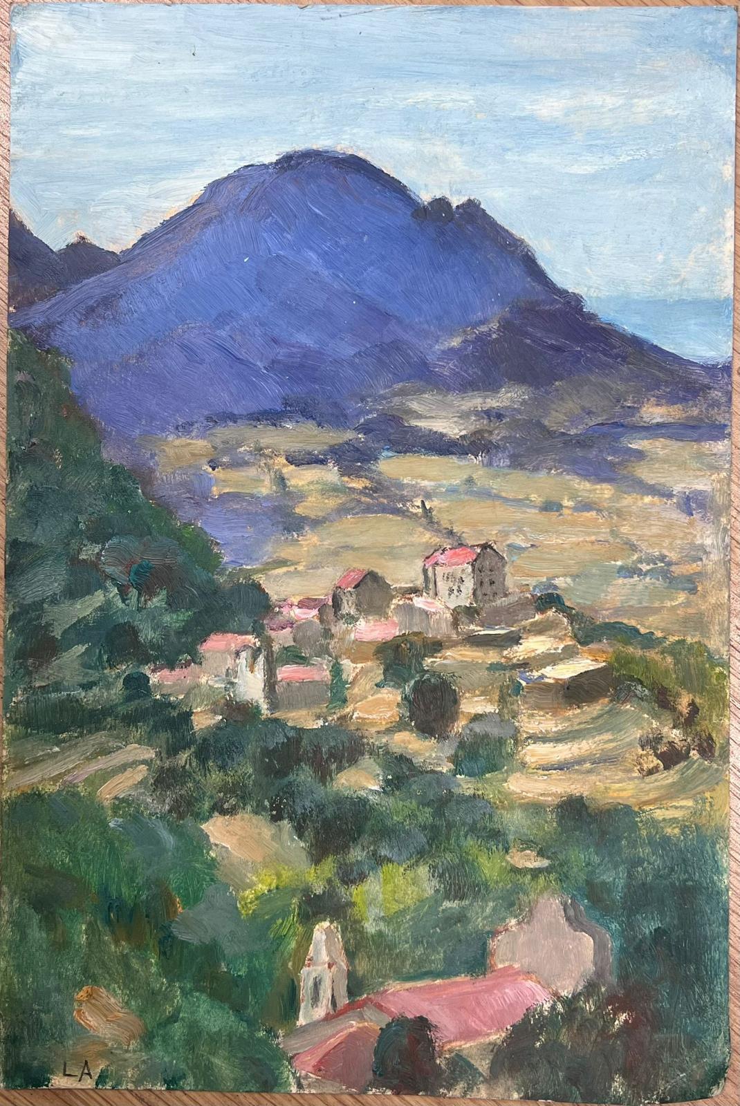 Pintura al óleo impresionista francesa de los años 50 Vista sobre Cobara Salerno Sur de Italia - Painting de Louise Alix