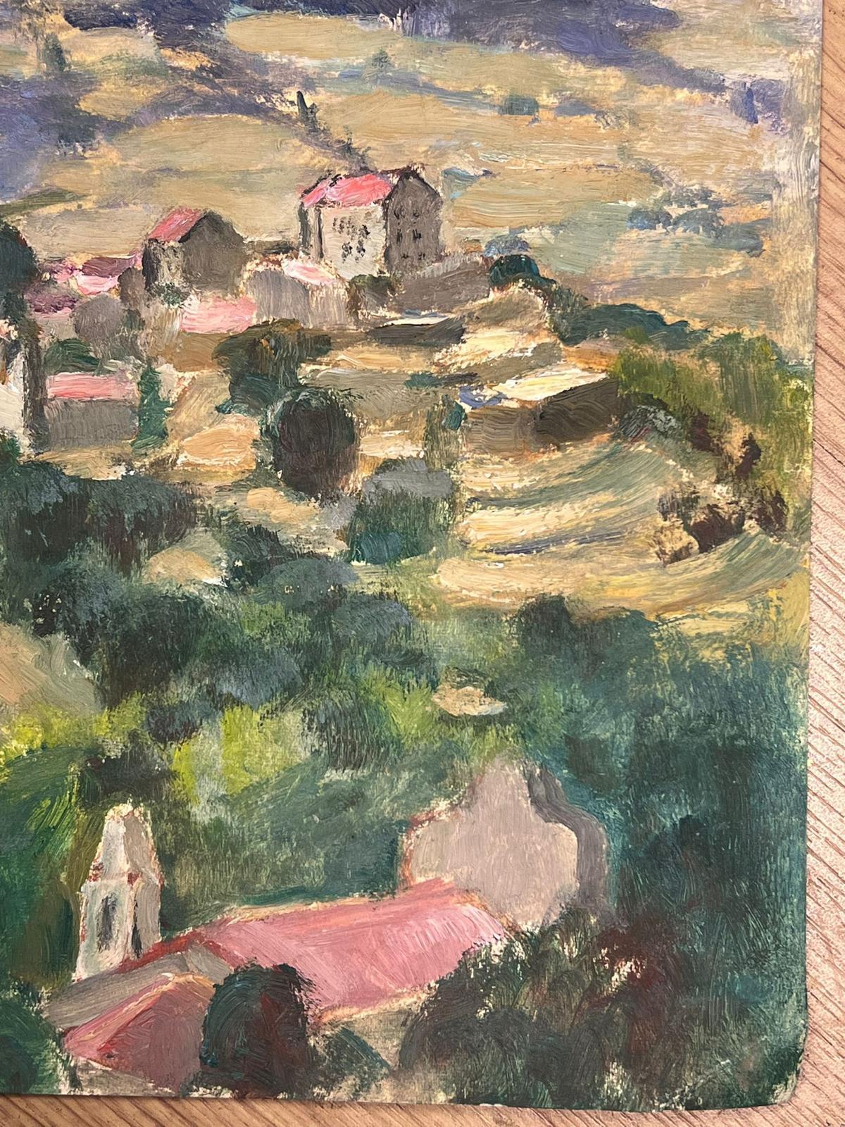 Corbara (otwn en la provincia de Salerno, suroeste de Italia)
iniciales firmadas por Louise Alix (francesa, 1888-1980) *ver notas más abajo
sello de procedencia en el reverso 
pintura al óleo sobre papel de artista, sin enmarcar
medidas 11,75 de