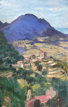1950s French Impressionist Oil Painting View over Cobara Salerno Southern Italy