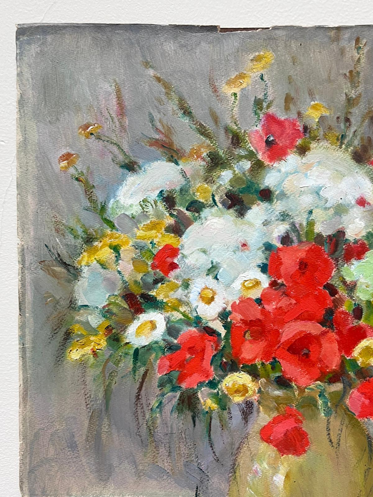 1950's Französisch Impressionist signiert Öl Blumen in Vase Ausstellung Label (Impressionismus), Painting, von Louise Alix