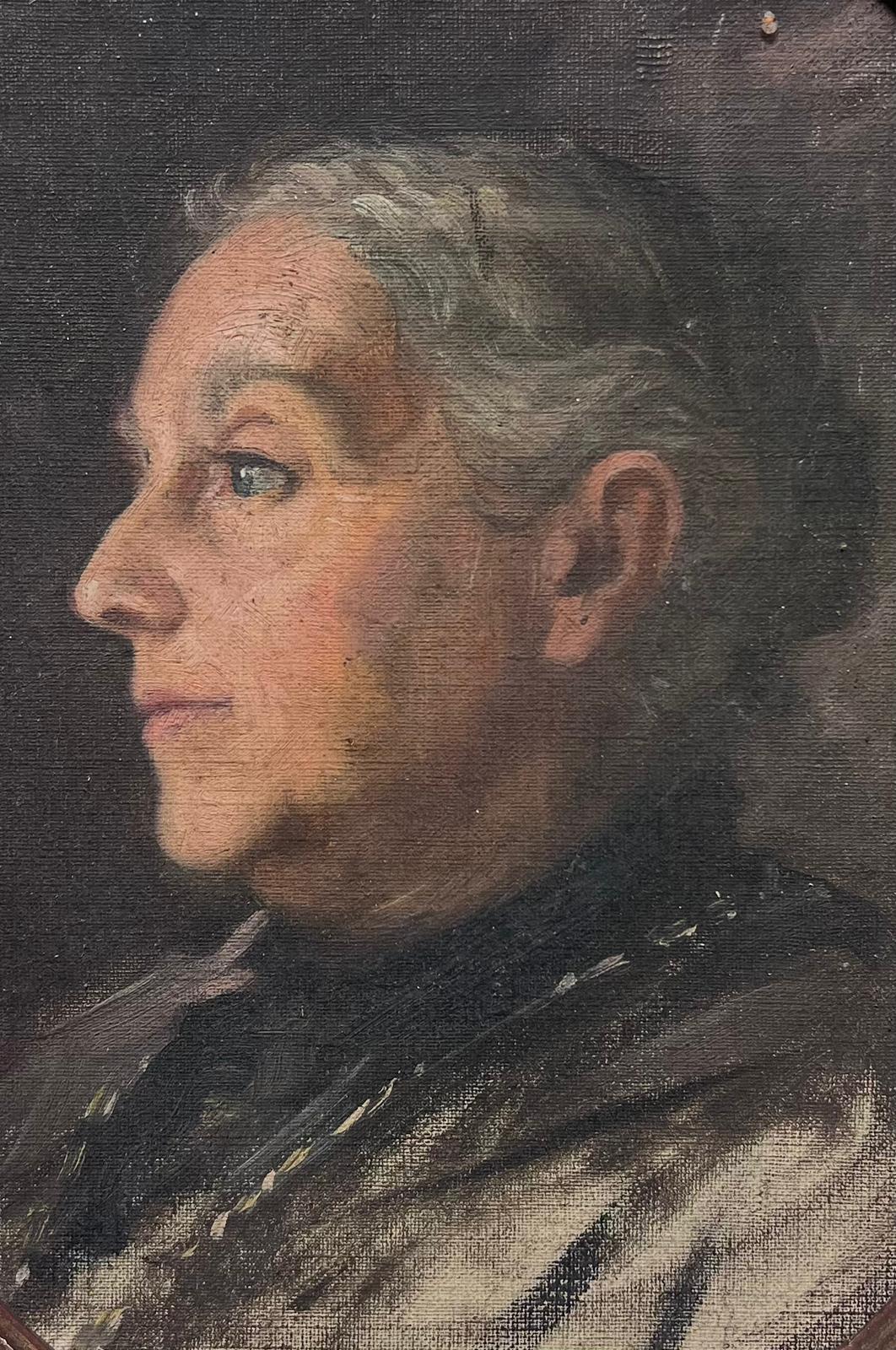 1950's Französisch Modernist Porträt eines Posed Ältere Dame Seitenprofil gerahmt – Painting von Louise Alix
