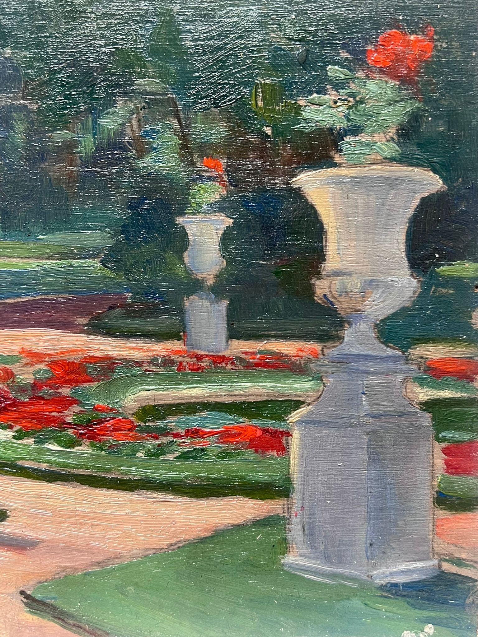 The French Park Landscape
by Louise Alix (French, 1888-1980) *see notes below
provenance stamp to the back 
signed oil painting on board, unframed
measures: 7.5 high by 9.5 inches wide
condition: overall very good and sound, a few scuffs and marks