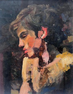 1950's French Portrait Semi Nude Young Man Oil Painting