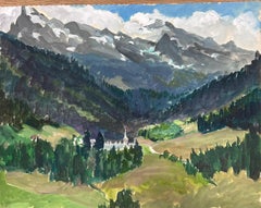 Church In Green and White Mountain Forest Landscape