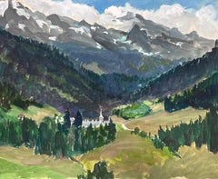 Church In Green and White Mountain Forest Landscape