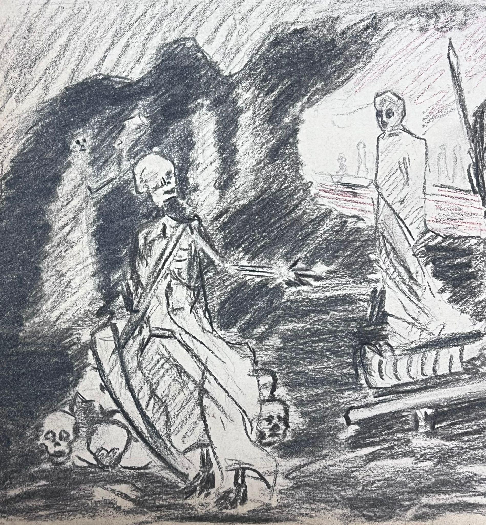 Dark Skeleton and Armed Soldiers French Impressionist Sketch For Sale 1