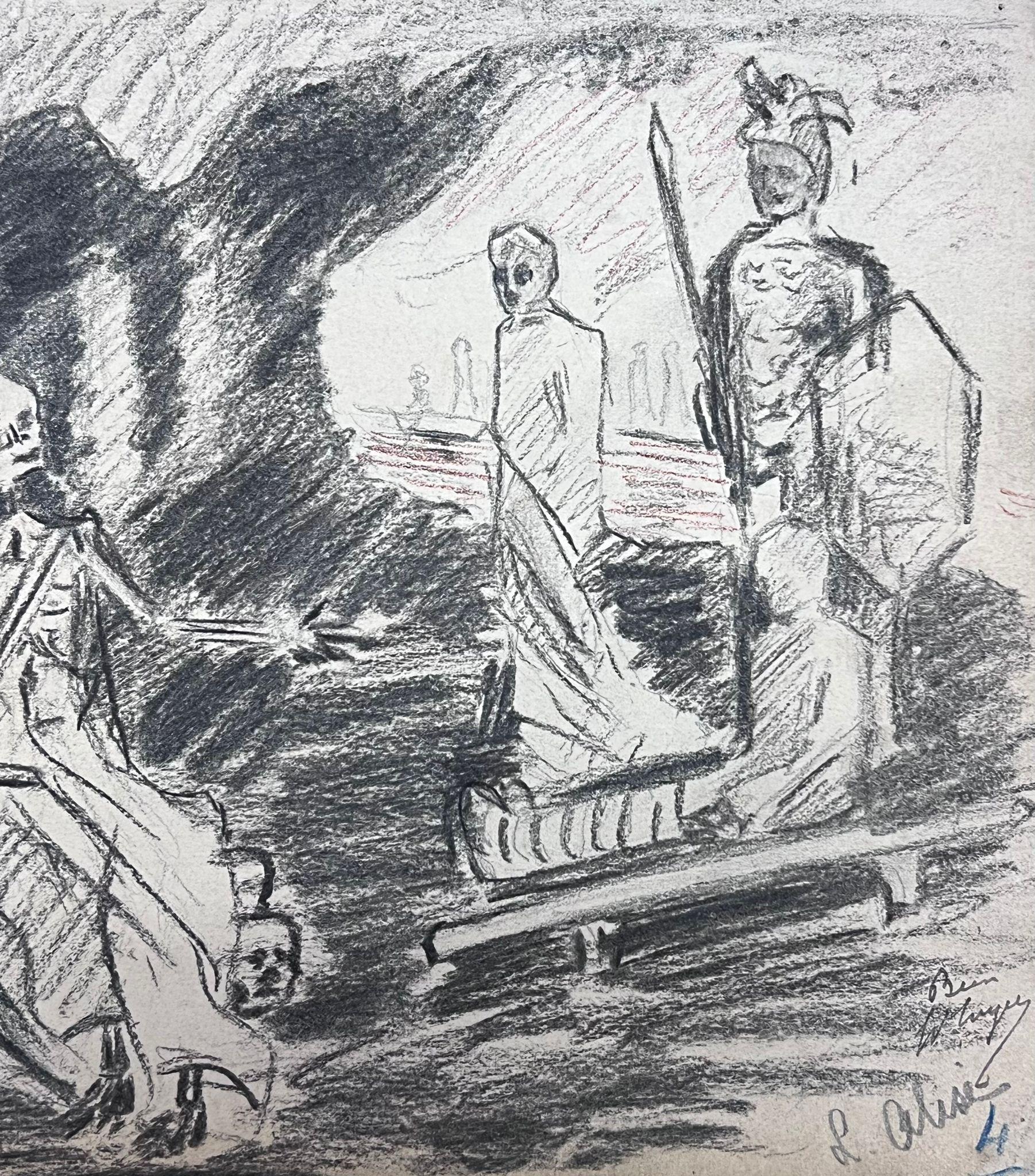 Dark Skeleton and Armed Soldiers French Impressionist Sketch For Sale 2