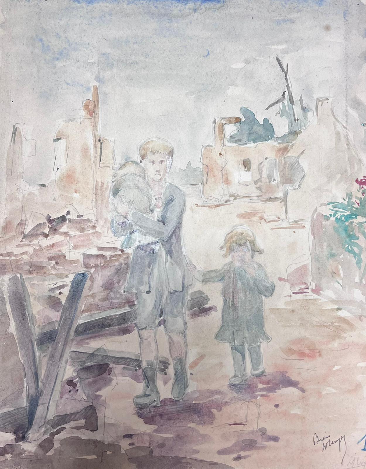 Father and Children Walking Through The Ruins French Impressionist