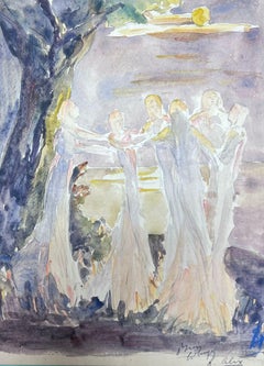 Vintage Figures In White Dancing In The Summer's Light Forest 1930's French Landscape