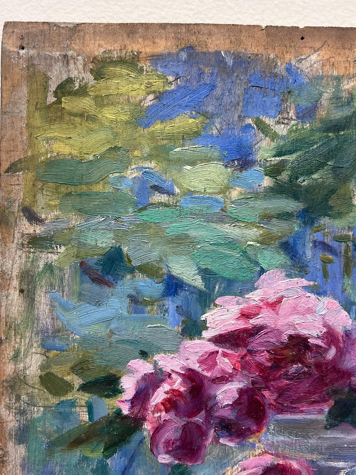 Flores en alféizar de ventana con vistas al jardín 1940's Female French Artist óleo - Painting Impresionista de Louise Alix