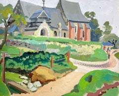 French Church Yard Path Gouache Landscape