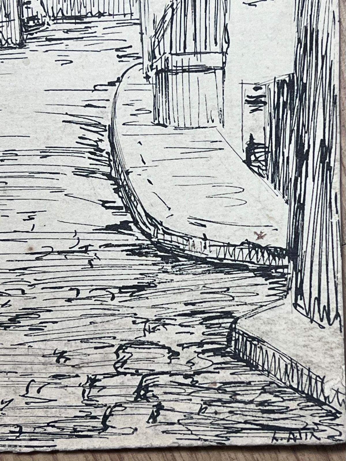 French Impressionist Black and White Tall Building Street  - Painting by Louise Alix