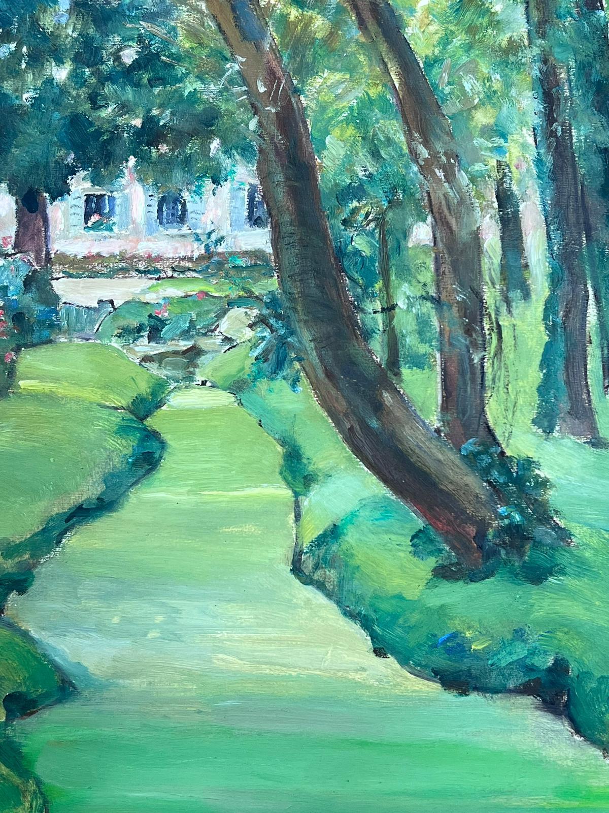 French Impressionist Bright Green Tree Path Landscape  - Painting by Louise Alix