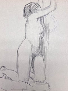 French Impressionist Nude Female Figure Pencil Sketch Painting