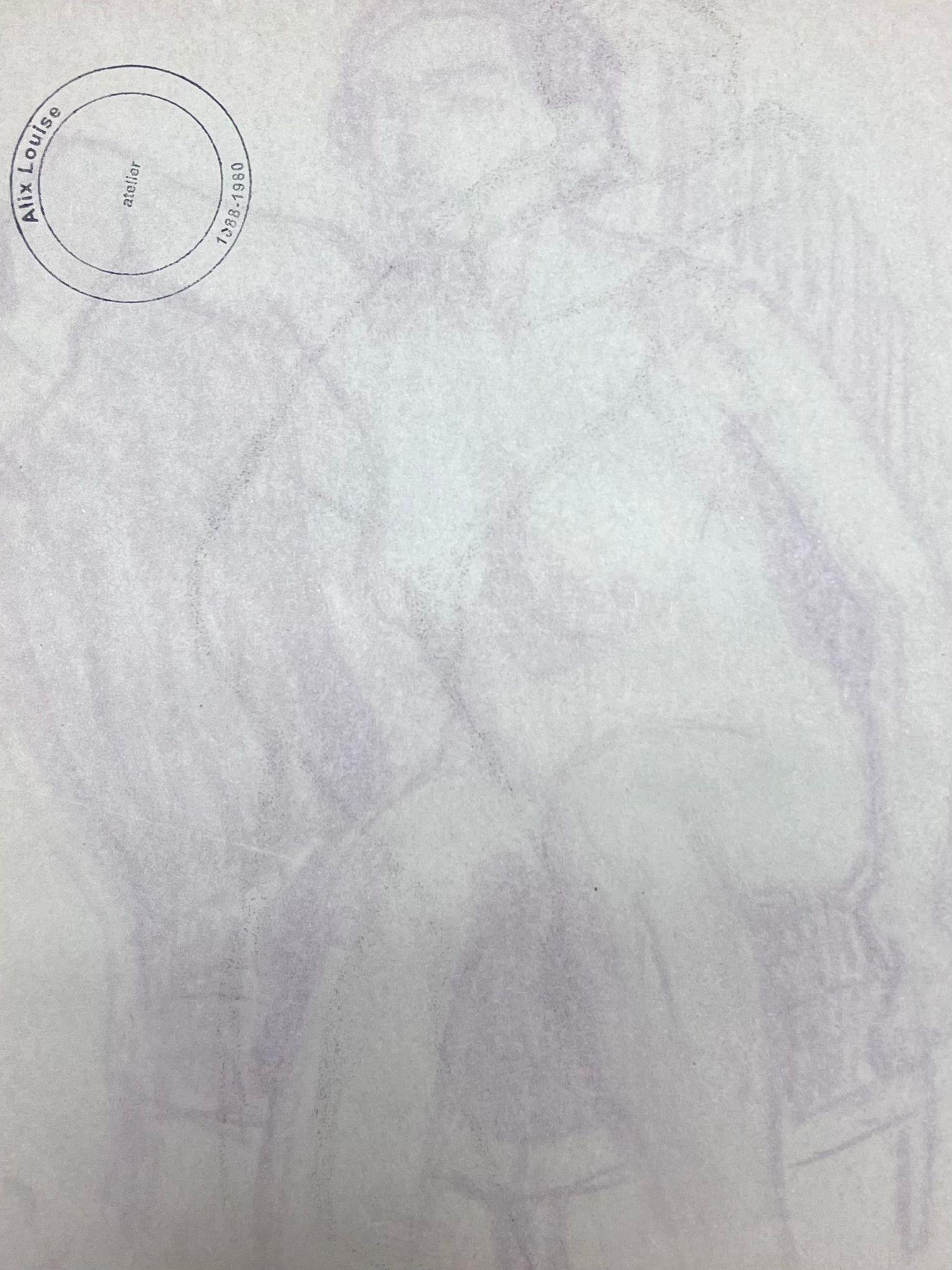 Impressionista francese Figura femminile nuda seduta su una poltrona Schizzo a matita - Painting Impressionismo di Louise Alix