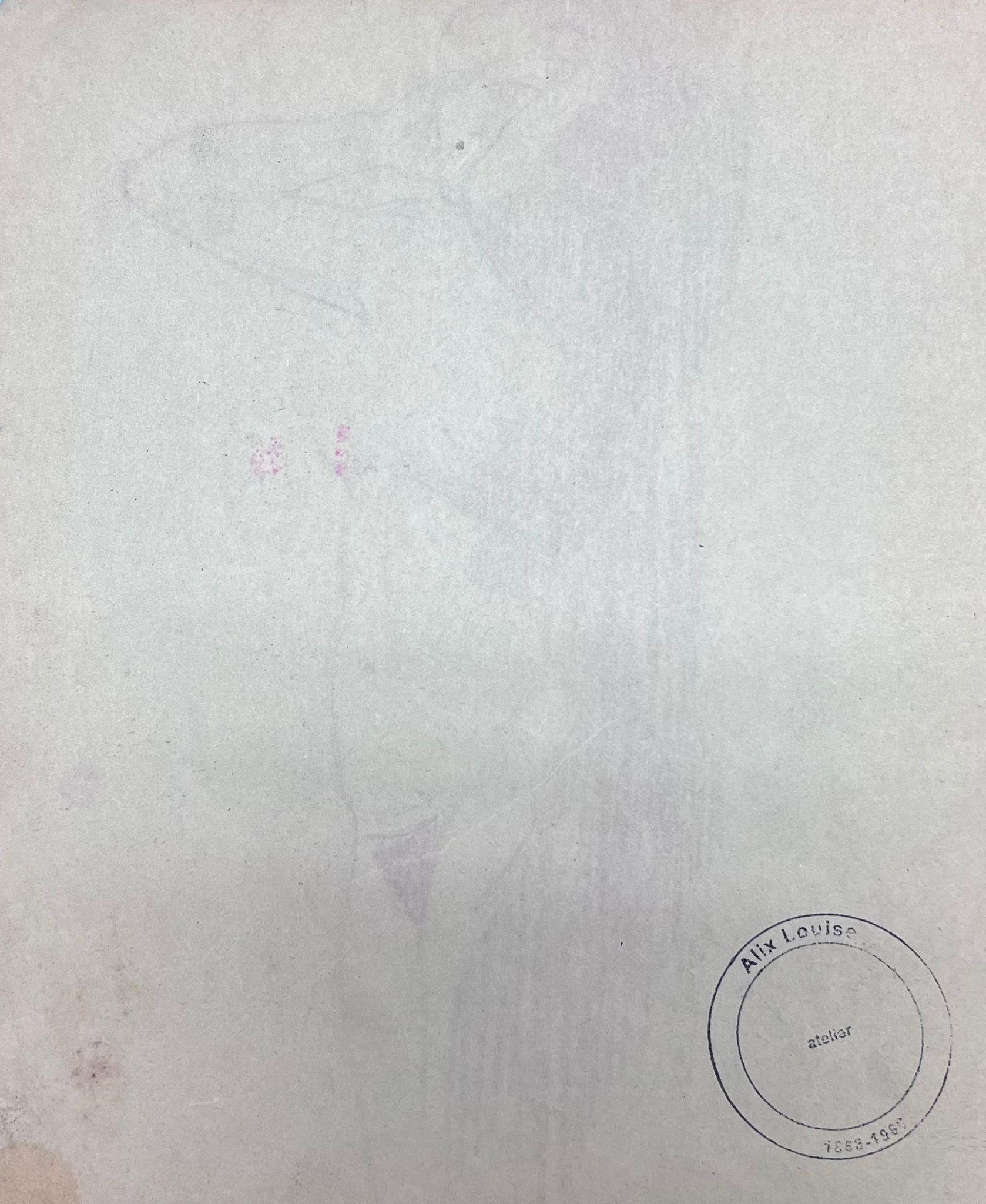Femme nue
de Louise Alix (française, 1888-1980) *voir notes ci-dessous
cachet de provenance au dos 
dessin au crayon sur papier d'artiste, non encadré
mesure : 10 pouces de haut par 8 pouces de large
état : globalement très bon et sain, quelques