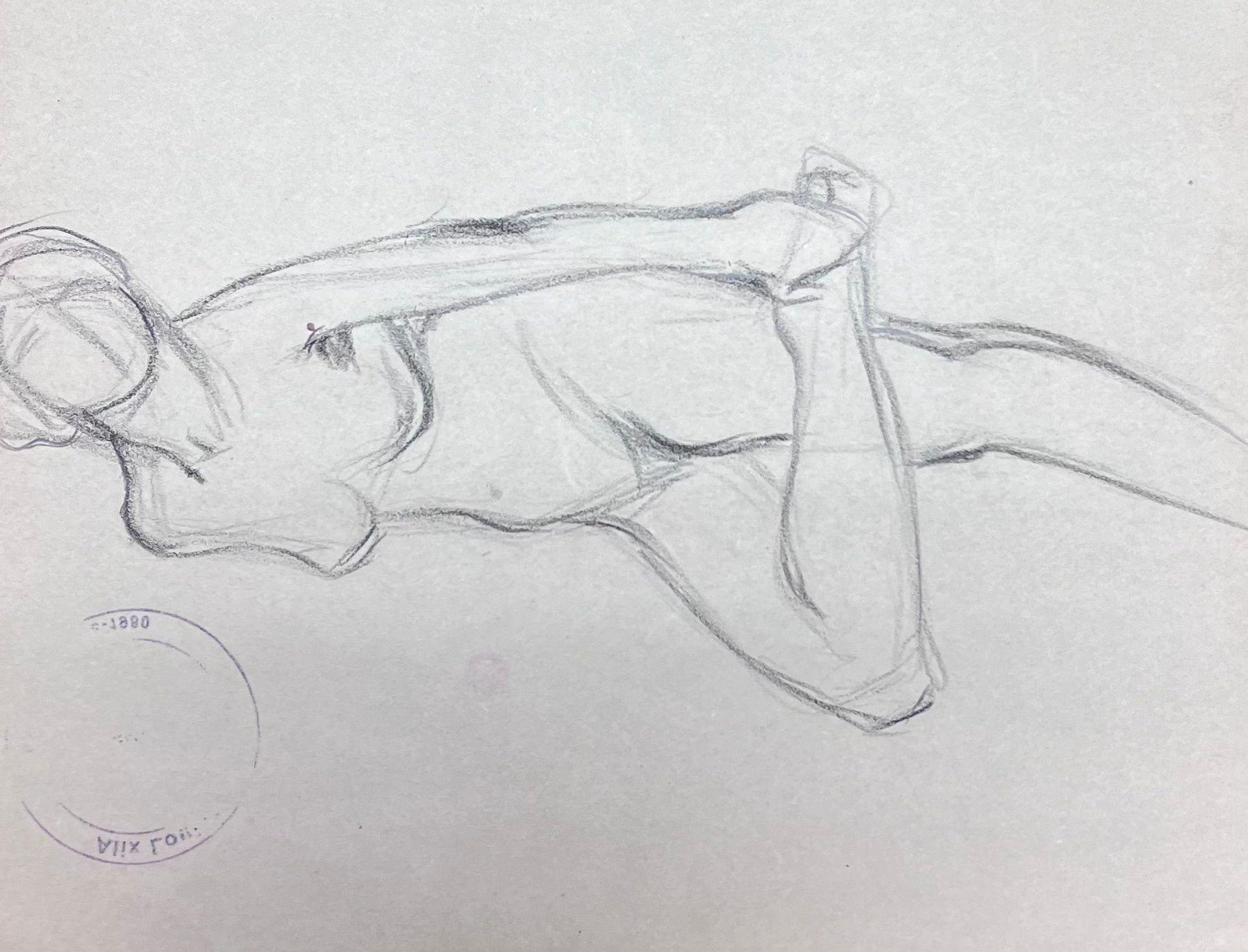 Impressionista francese Figura femminile nuda che si allunga Schizzo a matita - Nude Painting Grigio di Louise Alix