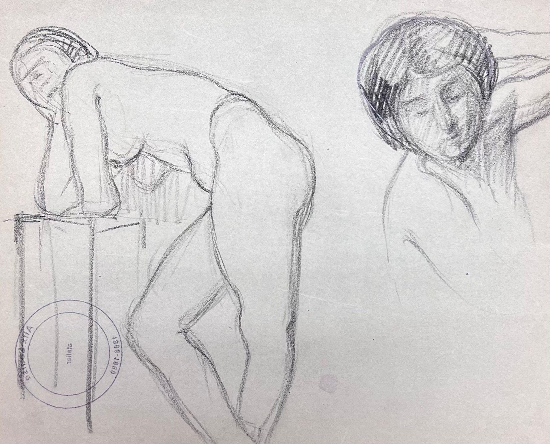 French Impressionist Nude Female Figures Pencil Sketch - Painting by Louise Alix