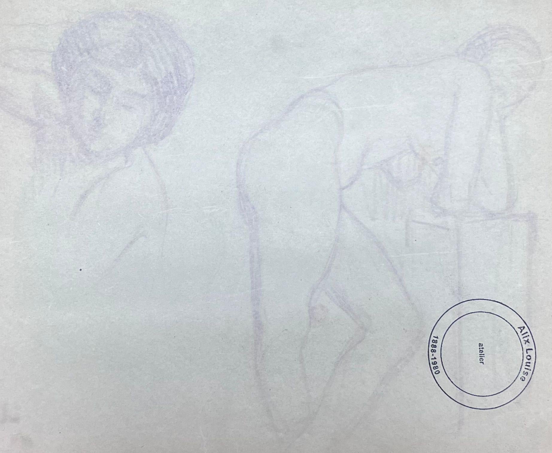 Female Figures
by Louise Alix (French, 1888-1980) *see notes below
provenance stamp to the back 
pencil drawing on artist paper, unframed
measures: 8 high by 10 inches wide
condition: overall very good and sound, a few scuffs and marks to the
