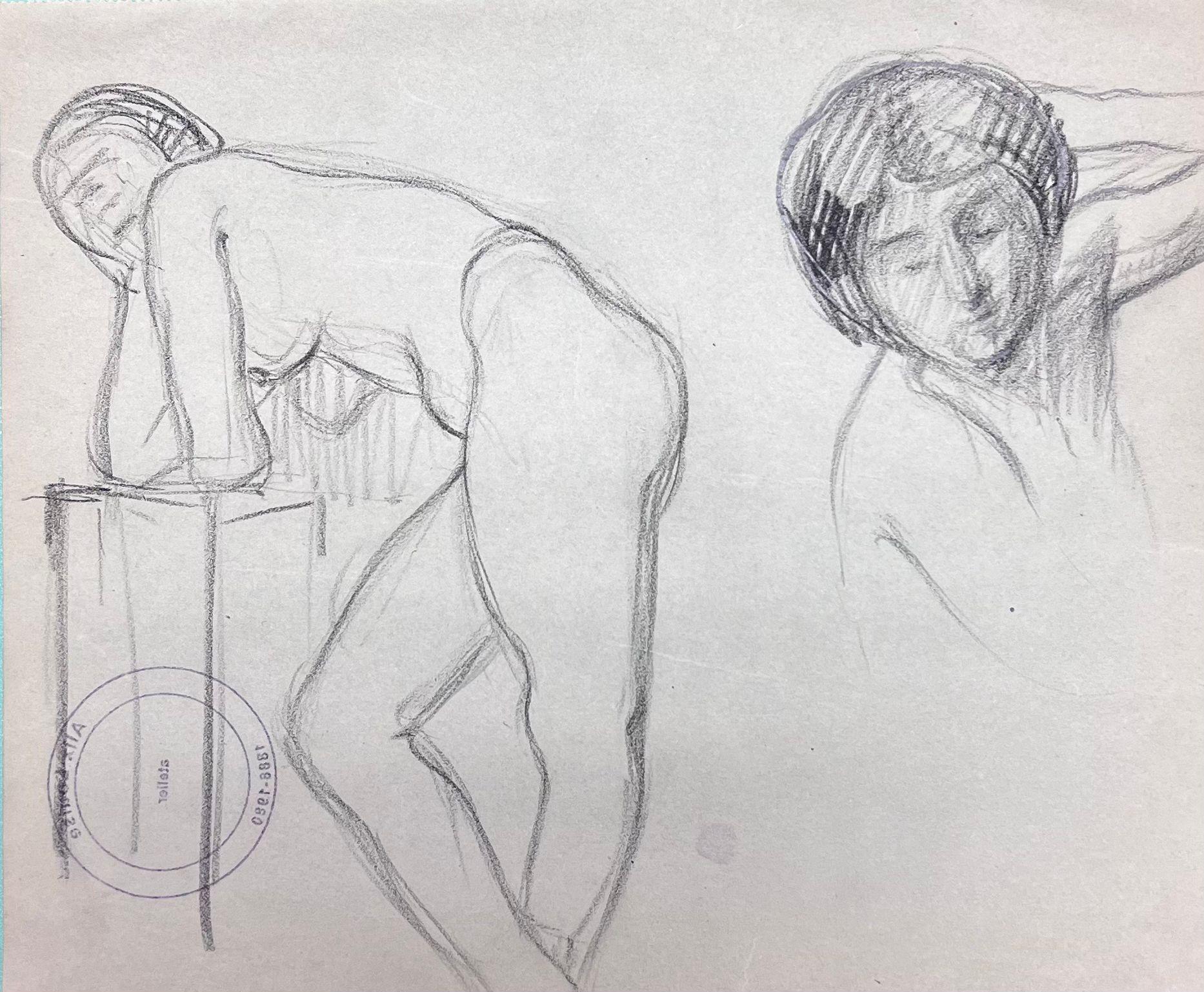 French Impressionist Nude Female Figures Pencil Sketch