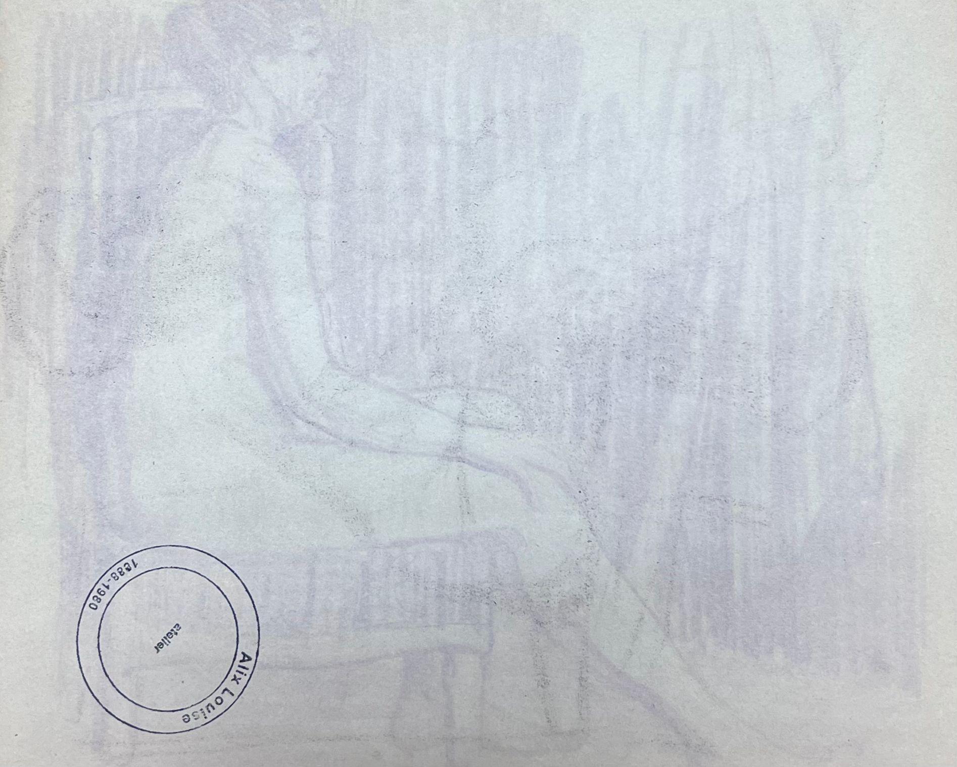 French Impressionist Nude Female Model Posed On Arm Chair Pencil Sketch For Sale 1