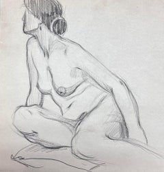 French Impressionist Nude Female Posed Figure Pencil Sketch Painting