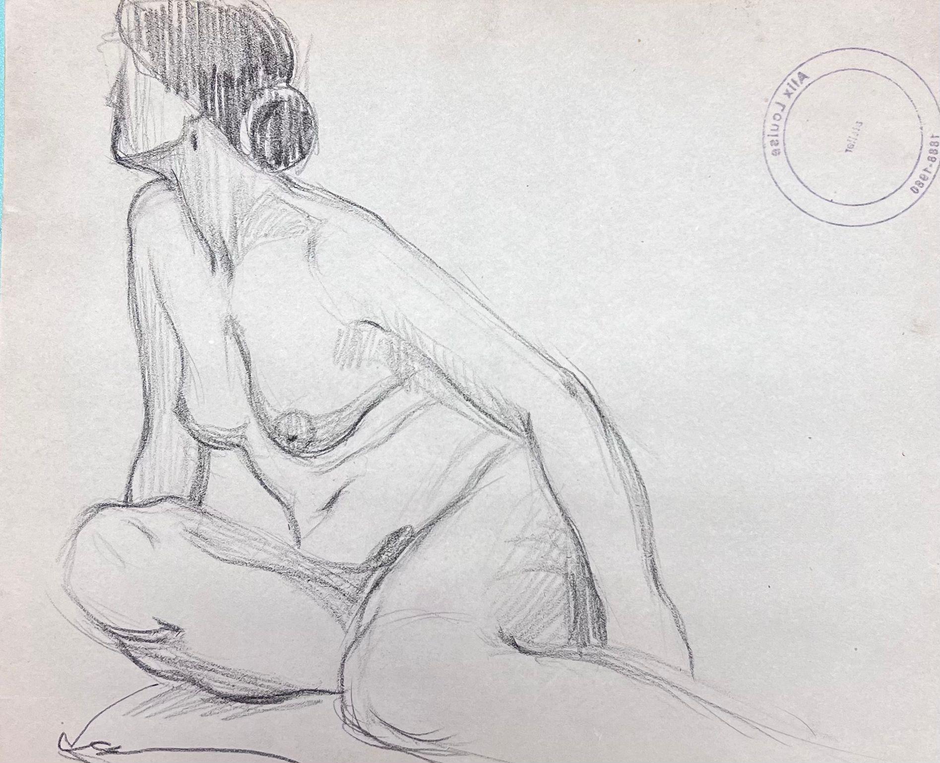French Impressionist Nude Female Posed Figure Pencil Sketch Painting  For Sale 1