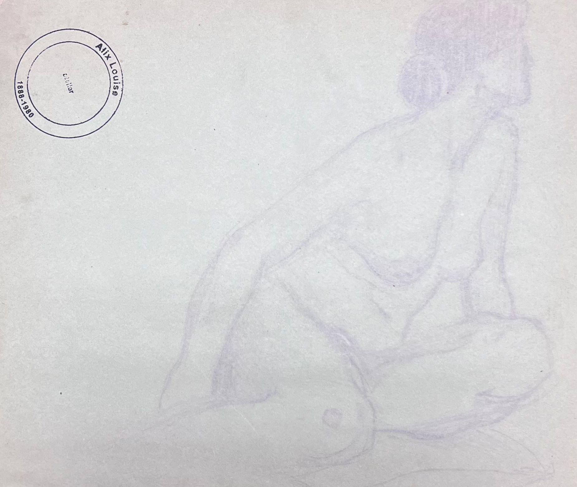 French Impressionist Nude Female Posed Figure Pencil Sketch Painting  For Sale 2