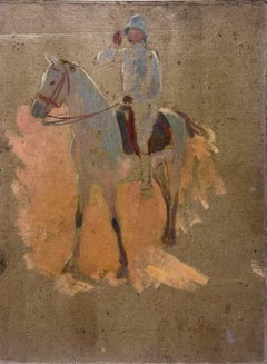 French Impressionist Oil Guard With His Horse Sketch