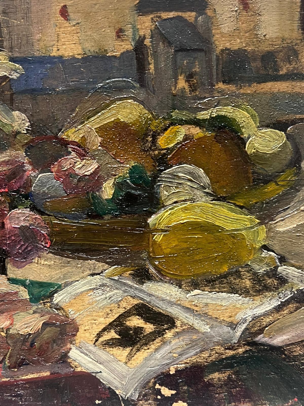 French Impressionist Oil Interior Flower and Fruit Table  1