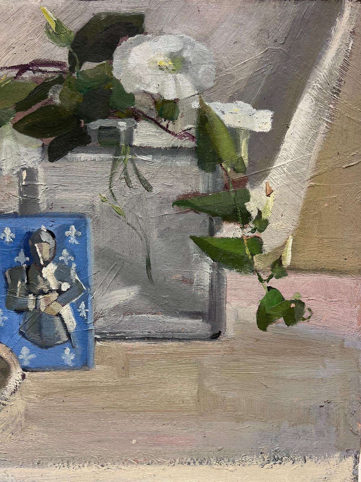 Peinture à l'huile impressionniste française intérieure jeu de cartes et Calystegia  - Painting de Louise Alix